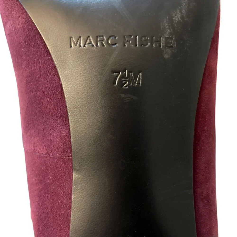 MARC FISHER Suede Pointed Toe Stacked Block Heel Pumps Eggplant Purple